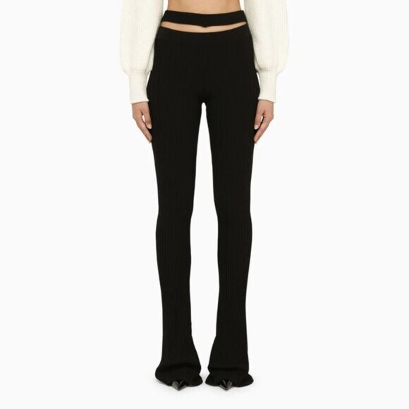 Andrea Adamo Statement Stretchy Ribbed Knit Flared Pants With Waist Cutout - Picture 2 of 8